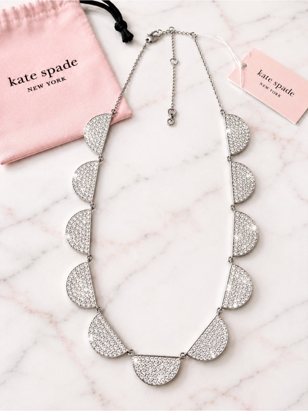 Kate Spade Mod Scallop Pavé Necklace NWT Silver Tone Crystal $168 Retail - Picture 6 of 6